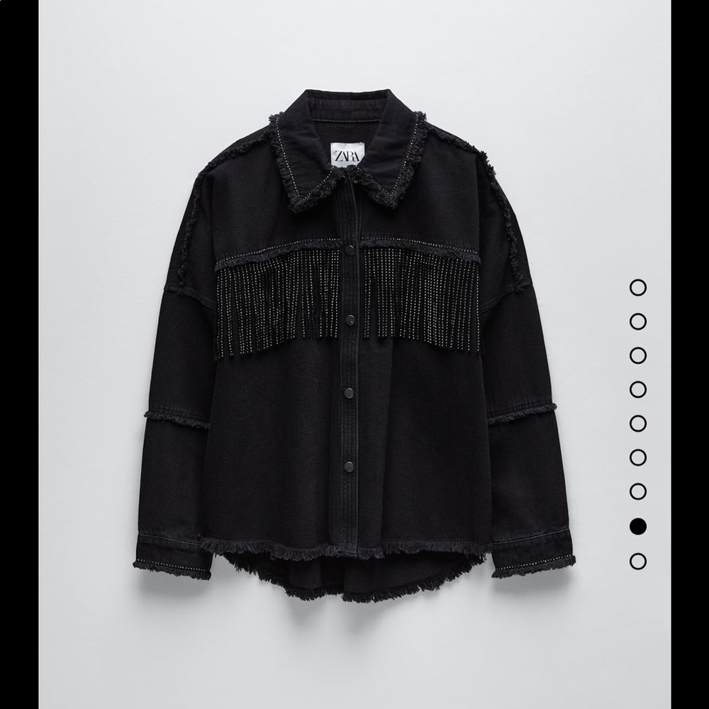 Zara Black Denim Jacket with Beaded Fringe
